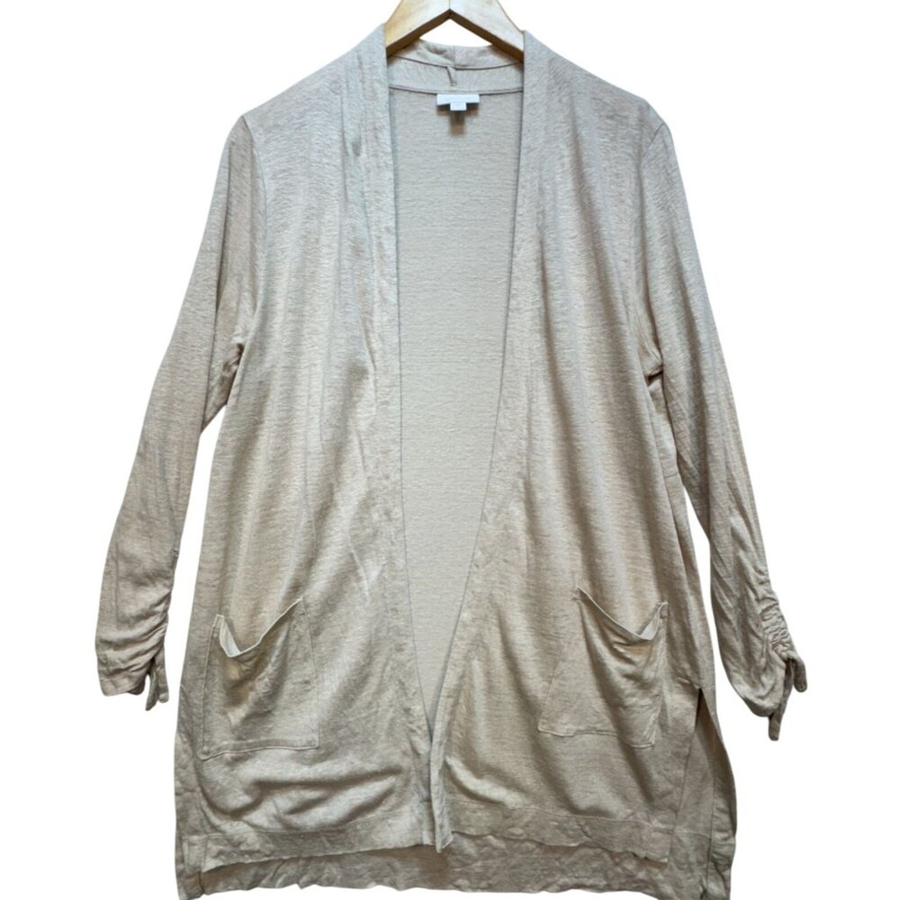 J. Jill Women's Love Linen Open Front Cardigan Long Sleeve Size M Cream